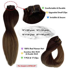 img 3 attached to 🌸 Medium Brown Ombre to Ash Brown Double Weft Clip In Hair Extensions - 100g 14 Inch Silky Soft Natural Human Hair, Straight and Healthy for Women - 8 Piece Set with Flat End, 20 Clips