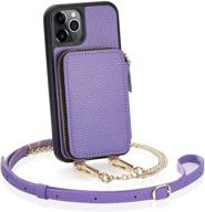 💜 zve zipper wallet case with crossbody chain for iphone 11 pro max - light purple logo