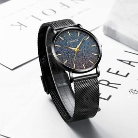 img 1 attached to ⌚ Stylish Women's Ultra Thin Waterproof Quartz Wrist Watch with Black Stainless Steel Mesh Band