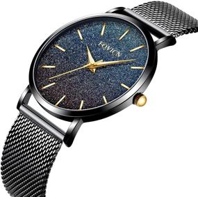 img 3 attached to ⌚ Stylish Women's Ultra Thin Waterproof Quartz Wrist Watch with Black Stainless Steel Mesh Band