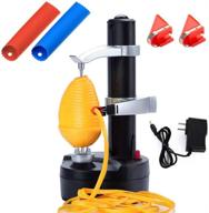 🍎 electric apple and vegetable peeler machine - automatic potato peeler, smart fruit peeler tool, stainless steel kitchen peeling device [includes 1 adapter, 2 extra blades], with 2 sets of garlic peeler logo