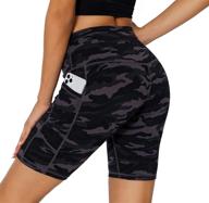 👖 serhom women's high waist black camo yoga shorts with pockets - athletic workout running bike biking shorts for women логотип