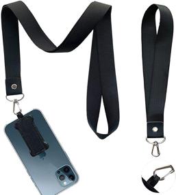 img 4 attached to Держатель для телефона Finger Strap + наручный шнурок + шейный шнурок - Ультратонкий универсальный фиксатор для мобильных телефонов с противоскользящим покрытием для задней части телефона (набор из 3 штук) (черный PU)