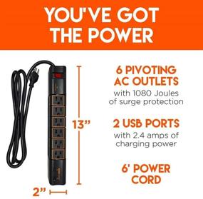 img 3 attached to 💡 Enhanced ECHOGEAR Rotating Surge Protector Power Strip: 6 Rotating Outlets, 2 USB Ports, Long Cord, Wall Mounting - Ultimate Heavy Duty Surge Protection with 1080 Joules