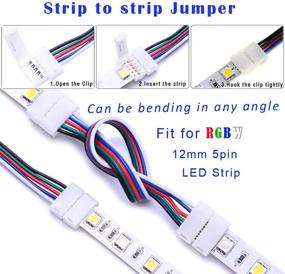 img 2 attached to FSJEE RGBW LED Strip Connector Kit - 12MM 5PIN, 16.4FT Extension Cable, 4pcs Gapless Connectors, 5 Pin Male Connector Wire Cable, L-Shape Connectors, Strip to Strip Jumpers for 5050 RGBW LED Strip Light