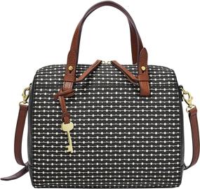 img 3 attached to 👜 Fossil Women's Rachel Black Key Stripe Faux Leather Satchel Purse Handbag