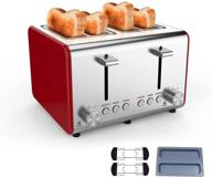 🍞 4-slice retro red stainless steel toaster with extra-wide slots, 6 bread settings, bagel/reheat/cancel/defrost functions, 2 removable crumb trays, 2 warming racks логотип