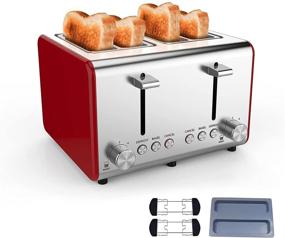 img 4 attached to 🍞 4-Slice Retro Red Stainless Steel Toaster with Extra-Wide Slots, 6 Bread Settings, Bagel/Reheat/Cancel/Defrost Functions, 2 Removable Crumb Trays, 2 Warming Racks