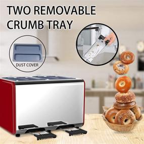 img 2 attached to 🍞 4-Slice Retro Red Stainless Steel Toaster with Extra-Wide Slots, 6 Bread Settings, Bagel/Reheat/Cancel/Defrost Functions, 2 Removable Crumb Trays, 2 Warming Racks