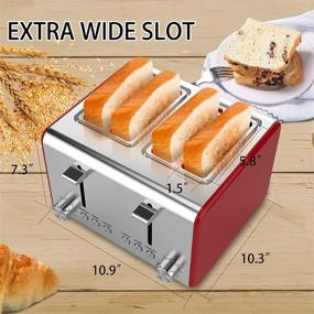 img 3 attached to 🍞 4-Slice Retro Red Stainless Steel Toaster with Extra-Wide Slots, 6 Bread Settings, Bagel/Reheat/Cancel/Defrost Functions, 2 Removable Crumb Trays, 2 Warming Racks