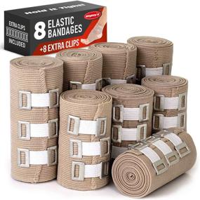 img 4 attached to 🩹 Premium Elastic Compression Bandage Wrap - 8 Pack with Bonus 8 Clips - Durable Medical Grade Bandage (4X - 3 inch, 4X - 4 inch Rolls) Extends up to 15ft Length