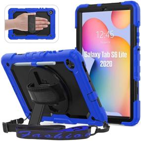 img 4 attached to Premium Blue Case for Samsung Galaxy Tab S6 Lite 2020 with 360° Rotating Hand Strap, Kickstand, Shoulder Strap, and Screen Protector