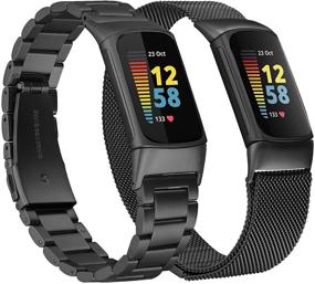 img 4 attached to 📱 KOREDA Совместимые ремешки для Fitbit Charge 5: Стильные нержавеющая сталь и сетчатые волокнистые магнитные ремешки для Fitbit Charge 5 - передового фитнес-трекера и трекера здоровья.