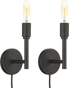 img 4 attached to Matte Black Vanity Wall Sconce with Switch - Phansthy Bathroom Plug-in Light (2 Pack)