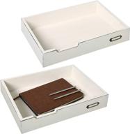 🗂️ enhance office organization with mygift's set of 2 vintage distressed finish white wood desktop document trays логотип