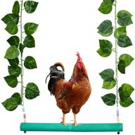 🐔 large chicken swing toy for adult hens - natural wood with thick bar and artificial leaves - perfect for parrot macaw rooster and hen logo