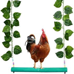 img 4 attached to 🐔 Large Chicken Swing Toy for Adult Hens - Natural Wood with Thick Bar and Artificial Leaves - Perfect for Parrot Macaw Rooster and Hen