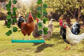 img 1 attached to 🐔 Large Chicken Swing Toy for Adult Hens - Natural Wood with Thick Bar and Artificial Leaves - Perfect for Parrot Macaw Rooster and Hen