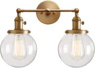 🚦 vintage industrial antique brass wall sconces with dual mini 5.9" round clear glass globe shade - permo double sconce логотип