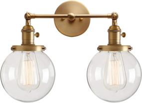 img 4 attached to 🚦 Vintage Industrial Antique Brass Wall Sconces with Dual Mini 5.9" Round Clear Glass Globe Shade - Permo Double Sconce