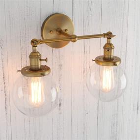 img 1 attached to 🚦 Vintage Industrial Antique Brass Wall Sconces with Dual Mini 5.9" Round Clear Glass Globe Shade - Permo Double Sconce