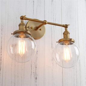 img 2 attached to 🚦 Vintage Industrial Antique Brass Wall Sconces with Dual Mini 5.9" Round Clear Glass Globe Shade - Permo Double Sconce