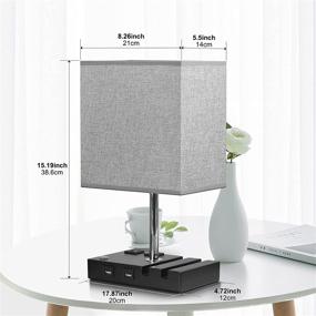 img 3 attached to 🛏️ Versatile Bedside Table Lamp with USB Charging Ports, AC Outlets, and Phone Stands – Grey Linen Modern Design (Bulb Included)