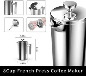 img 3 attached to ☕ Кофеварка BINE French Press: нержавеющая сталь, 8 чашек/34 унции, двойные стенки, изоляция, 4-уровневая фильтрация, устойчива к ржавчине, можно мыть в посудомоечной машине