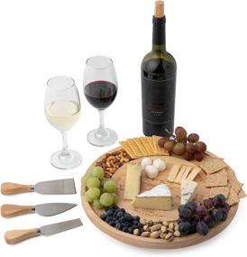 img 3 attached to 🧀 13.1-inch Natural Rubber Wood Cheese Board and Knife Set with Lazy Susan Tray - Perfect Hostess Gift, Swivel Server Cheeseboard Gift Set