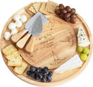 🧀 13.1-inch natural rubber wood cheese board and knife set with lazy susan tray - perfect hostess gift, swivel server cheeseboard gift set logo