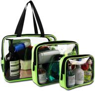 👜 convenient 3 pack clear toiletry bag set - ideal for organizing toiletries, clothing, electronics (green) - transparent travel organizer bag logo