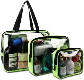 img 1 attached to 👜 Convenient 3 Pack Clear Toiletry Bag Set - Ideal for Organizing Toiletries, Clothing, Electronics (Green) - Transparent Travel Organizer Bag