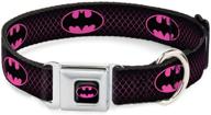 🐶 buckle-down seatbelt buckle dog collar - batman shield design in chainlink black and hot pink - premium quality for your pup logo