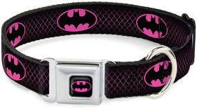 img 3 attached to 🐶 Buckle-Down Seatbelt Buckle Dog Collar - Batman Shield Design in Chainlink Black and Hot Pink - Premium Quality for Your Pup