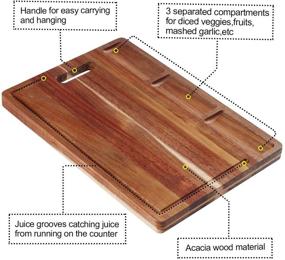 img 2 attached to 🔪 Большая доска для разделки из акации HHXRISE: 3 отделения с сокоотводами и ручкой для кухни, мясной лавки, резного стола и безопасного для здоровья BPA-материала
