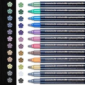 img 3 attached to 🖌️ Dual Tip Metallic Markers Set, Chisel Tip & Round Tip Metallic Paint Pens, Decorating Supplies Ideal for Scrapbooking, Art Craft, Scrapbook. 12 Colorful Black Paper Kit for Painting and Decoration