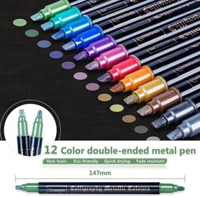 img 2 attached to 🖌️ Dual Tip Metallic Markers Set, Chisel Tip & Round Tip Metallic Paint Pens, Decorating Supplies Ideal for Scrapbooking, Art Craft, Scrapbook. 12 Colorful Black Paper Kit for Painting and Decoration