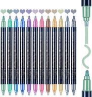 🖌️ dual tip metallic markers set, chisel tip & round tip metallic paint pens, decorating supplies ideal for scrapbooking, art craft, scrapbook. 12 colorful black paper kit for painting and decoration logo