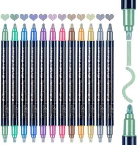 img 4 attached to 🖌️ Dual Tip Metallic Markers Set, Chisel Tip & Round Tip Metallic Paint Pens, Decorating Supplies Ideal for Scrapbooking, Art Craft, Scrapbook. 12 Colorful Black Paper Kit for Painting and Decoration