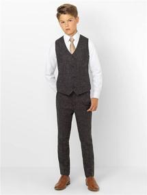 img 3 attached to 👔 Paisley of London Ainsley Tweed Boys Gray Slim Fit Occasion Wear: Stylish Kids Wedding Suit with Shirt and Gray Vest, X-Large to 20