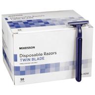 💙 mckesson razor: twin blade blue - 100/case (16-rz50) | single edge shaving solution logo