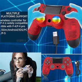 img 2 attached to 🎮 YU33 Red Wireless Controller for PS4 with 4 Rainbow Caps and Charging Cable - 2021 New Model Joystick
