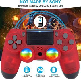 img 3 attached to 🎮 YU33 Red Wireless Controller for PS4 with 4 Rainbow Caps and Charging Cable - 2021 New Model Joystick