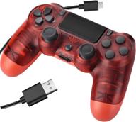 🎮 yu33 red wireless controller for ps4 with 4 rainbow caps and charging cable - 2021 new model joystick logo