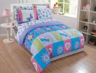 new mk collection 7-piece full size butterfly purple pink turquoise green flowers comforter set for girls and teens logo