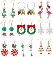 festive christmas earrings for women - 4/6/9/13 pairs of christmas stud earrings with christmas trees, bells, snowflakes - perfect holiday jewelry for girls, thanksgiving, xmas! logo
