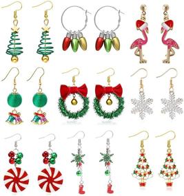 img 4 attached to Festive Christmas Earrings for Women - 4/6/9/13 Pairs of Christmas Stud Earrings with Christmas Trees, Bells, Snowflakes - Perfect Holiday Jewelry for Girls, Thanksgiving, Xmas!