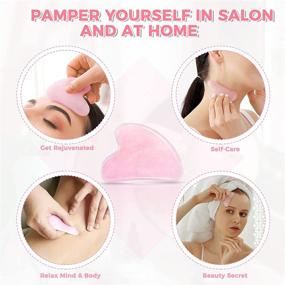 img 1 attached to 🌸 Ultimate Facial Spa Tool - Gua Sha Guasha Facial Tools for Muscle Tension Relief, Puffiness Reduction, and Acupuncture Therapy with Rose Quartz Jade Stone (Pink)