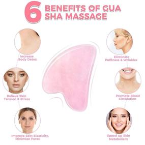 img 2 attached to 🌸 Ultimate Facial Spa Tool - Gua Sha Guasha Facial Tools for Muscle Tension Relief, Puffiness Reduction, and Acupuncture Therapy with Rose Quartz Jade Stone (Pink)