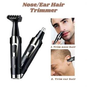 img 2 attached to 🪒 2-in-1 Painless Ear and Nose Hair Trimmer Set for Men and Women - Rechargeable and Waterproof with Dual Edge Blades - Easy Cleansing - Black